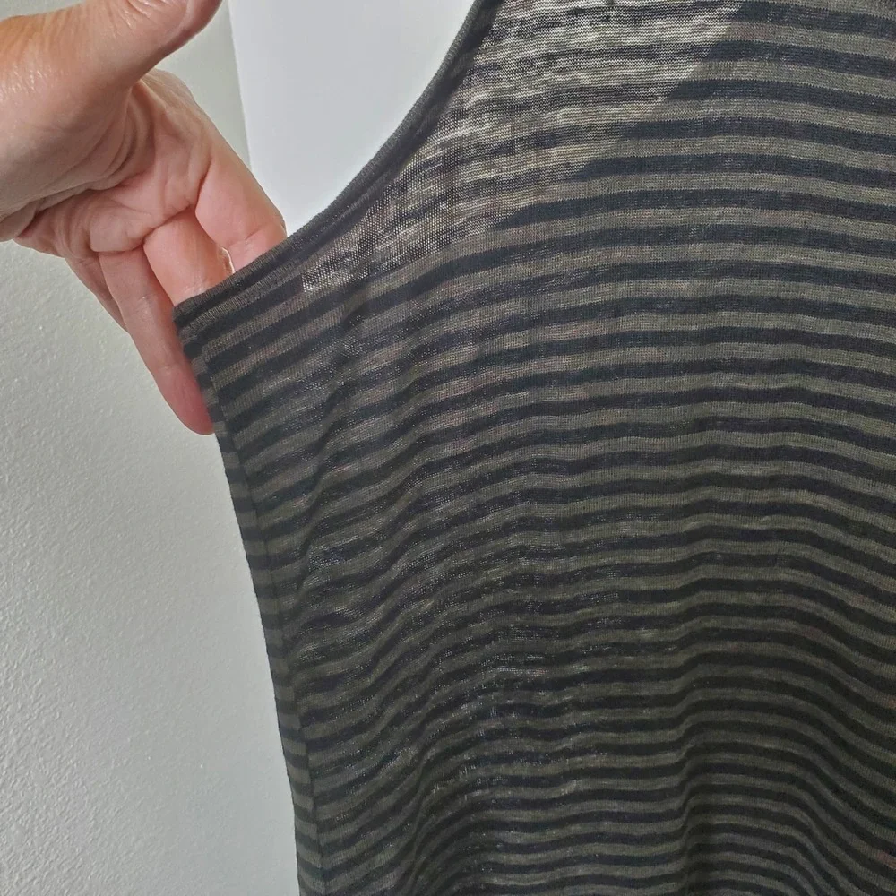 Eileen Fisher Striped‎ Linen Knit Racerback Tank Dress Grey Black Size Large